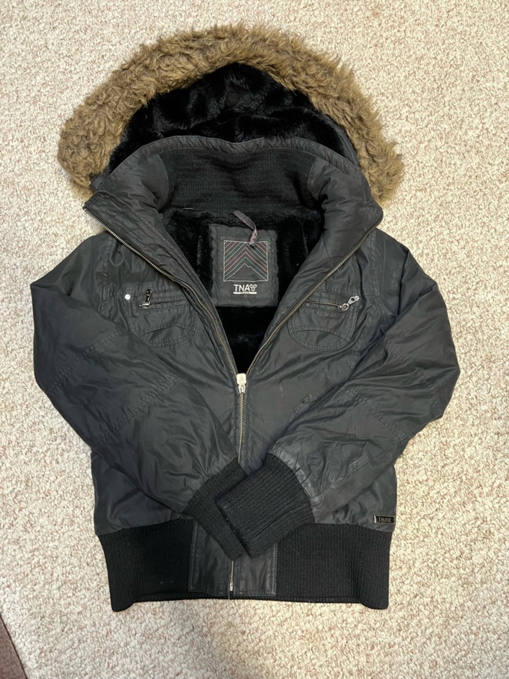 TNA Black Jacket, St. Moritz Bomber Jacket with hood
